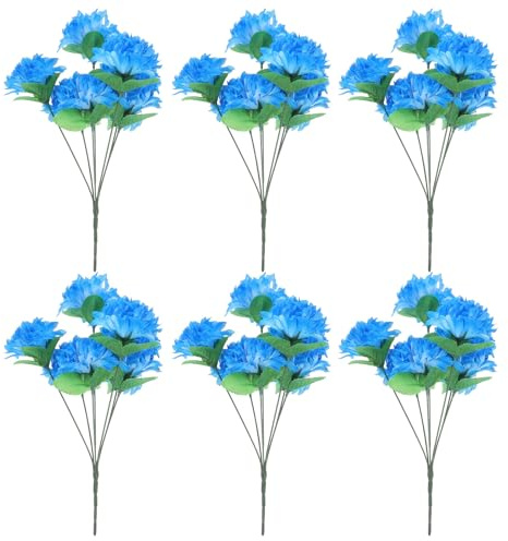 JOINPAYA 6 Mazzi di Fiori Artificiali Crisantemi Finti per Cimitero, Bouquet Finto per Tomba 7 Teste, Decorazioni Floreali per Esterni per Monumenti Commemorativi