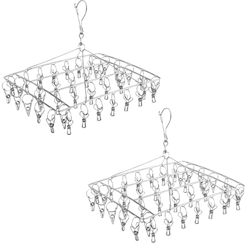 2 Pack Sock Drying Rack Stainless Steel Sock Hanger, Sock Dryer Laundry Drying Hanger for Underwear Socks Bras Gloves Laundry Accessories (80 Clips)