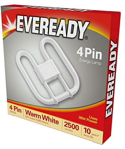 Eveready 0280-038835ue GE 38w 2D fyrkantig 4-pin Gr10q kaps standard vit (3500 k) kompakt lysrörslampa lysrör, 38 W