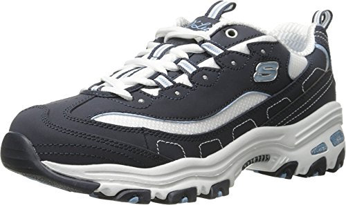 Skechers Women's D'lites-biggest Fan Trainers, Navy Trubuck/ White Mesh/ Carolina Blue Trim, 8 UK