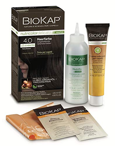 BIOKAP RAPID Permanente Haarfarbe 4.0 Naturbraun | NUR 10 MINUTEN EINWIRKZEIT | Bio Arganöl - TricoREPAIR Komplex - VEGAN | Optimale Grauabdeckung | Bis zu 80% natürliche Inhaltsstoffe