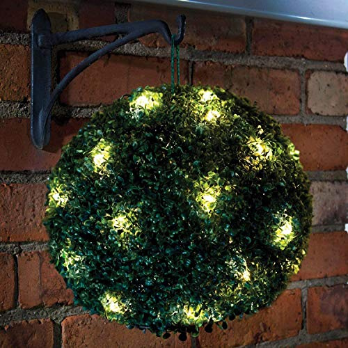 Yorkshire Homeware 28cm Solar Powered Topiary Ball with 20 Led Lights 2 Functions Hanging Topiary Ball Light Green (1 Topiary)