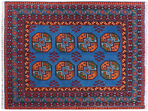 RUG PRINCE Afghan Akcha Rang DAR Teppich 150x200 Handgeknüpft Blau Durchgemustert Orient a