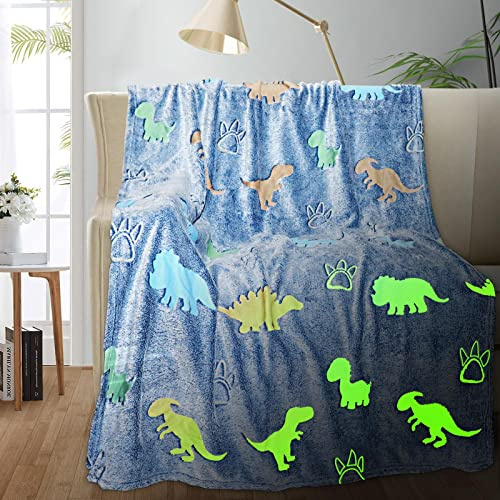 Dinosaurier-Decke für Jungen, leuchtet im Dunkeln, Decke für Kinder, Kleinkinddecke, Dinosaurier-Geschenke für Jungen, weiche Fleecedecke, Überwurf, Geburtstagsgeschenke, 101,6 x 152,4 cm