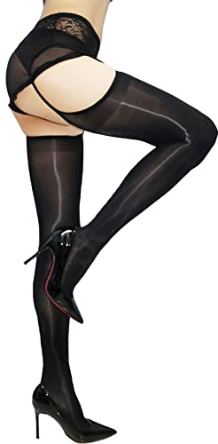 HTRUIYATY Mujer Liguero Muslo Medias Sexy Elástico Medias con Tirantes Pantimedias 8 Denier Negro