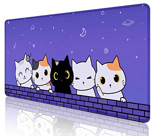 Sxckang Kawaii Deskmat Mouse Pad, Cute Cats Purple Large Mouse Pad, XL Kawai Anime Aesthetic Gaming Desk Mat - 35.4 x 15.7 Inch