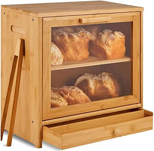 POCHY Boîtes à pain Boîte à pain pratique, boîte à pain double couche, porte-pain de cuisine, avec fenêtre transparente pour plus de commodité et de fraîcheur. Belle Généreux