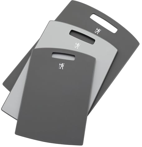 HENCKELS Cutting Board Set, 3-Piece Plastic Kitchen Chopping Boards with Gray Trim, Non-Slip Silicone Feet, BPA-Free, Dishwasher Safe