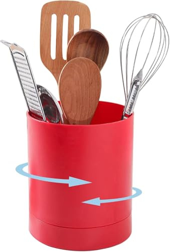 Tomotato Porte-baguettes rotatif, Séparation Organisateur d'ustensiles, Pots à Ustensiles à 360 Degrés, Panier à Baguettes Rotatif, Porte-Couverts pour comptoir de Cuisine(Rouge)