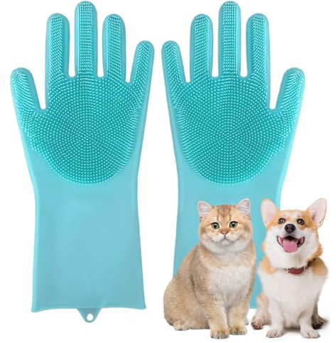 XOUDKE Katzen Handschuhe Fellpflege, katzenbürste handschuh, katzenhandschuh fellpflege kurzhaar, Haustier Handschuh Bürste für Katze, Hund, Pferd, kurzem Fell, lebensmittelechtes Silikon (Grün)