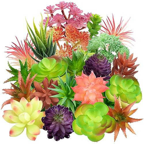 QUOZUO Colorful Succulents Plants Artificial, 22PCS Mini Artificial Succulents, Fake Succulents Plant for DIY Crafting Home Garden Office Party Decoration, Colorful