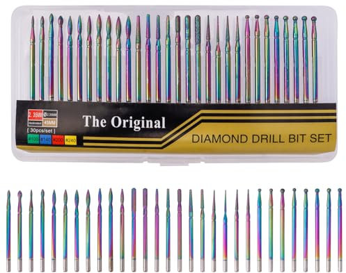 Mesee 30 Stück Diamant Nagelbohrer Set, Edelstahl Nagelbohrer Zubehör, Nagelschleifer Aufsätze Bits, Nagelbohrer Werkzeuge Polieren Schleifkörper für Maniküre Pediküre Home Nagelpflege