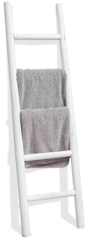 FUIN 144,8 cm Holzdeckenleiter Wohnzimmer dekorative Wand lehnt Bauernhaus Quilt Display Halter Rustikaler Holz-Handtuchhalter für Badezimmer, Weiß