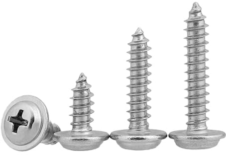 Leliafleury 100 Stück selbstschneidende Schrauben M5 x 14 mm x 10 mm Kreuzschlitz-Flachkopfschrauben mit Unterlegscheiben, Edelstahl, Holzschrauben, Senkkopfschrauben für Kunststoff, Holz, Trockenbau,
