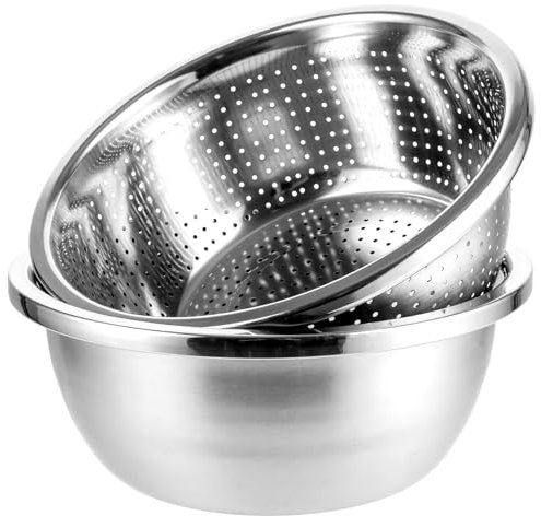 LDHHYH Edelstahl Seiher und Schüsselset, Nudelsieb 26cm, Sieb aus Stahl, Schüssel Set, Küchensieb für Gemüse, Früchte, Nudeln, Reis