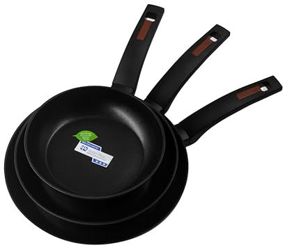 Zanetti Evolution Set Padelle Induzione con fondo antiaderente, 3 Padelle per tutti i piani cottura, impugnatura comoda, 20, 24, 28 cm Diametro, colore Nero