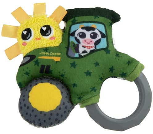 Lamaze John Deere Rassel Mein erster Traktor| Weiche Baby-Rassel leicht zu greifendem Ring, verschiedenen Stoffstrukturen und Bändern | Sensorisches Babyspielzeug ab 0 Monaten