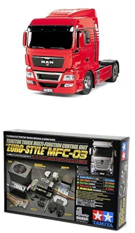 TAMIYA Bundle 56332-1:14 RC Man TGX 18.540, Fahrzeug + 56523 1:14 MFC-03 Truck-Multifunktionseinheit, schwarz, fernsteuerbarer, Lastwagen, LKW, Konstruktionsspielzeug, Modellbau, Basteln, LKW