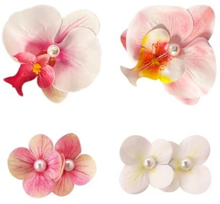 2Pcs Grandes Pinces À Cheveux De Pétale De Fleur, 2Pcs Pinces À Cheveux De Perle De Fleur, Pinces À Cheveux De Fleur D'Orchidée, Accessoires De Cheveux De Fleur