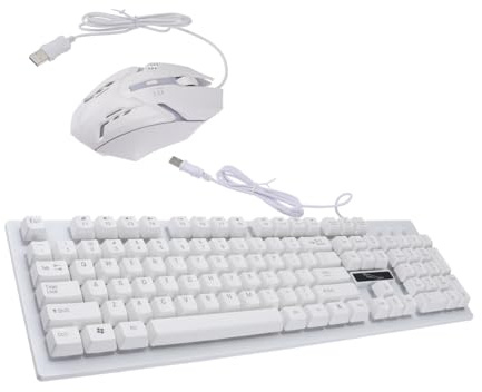 QUMIIRITY Clavier Et Souris USB Gamer Rétroéclairés Mécaniques Suspendre, Ensemble Filaire Blanc, pour Joueurs Pc Bureau Maison, Solide Et Créatif