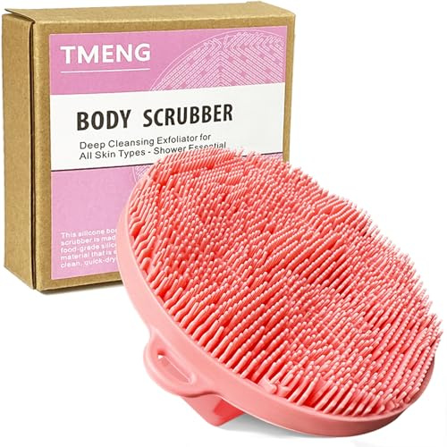 Silicone Body Scrubber-Silicone Shower Brush for Gentle Exfoliating & Lathering with Body Scrub & Wash, Durable & Hygienic, Deep Cleansing Exfoliator for All Skin Types - Shower Essential (Pink)