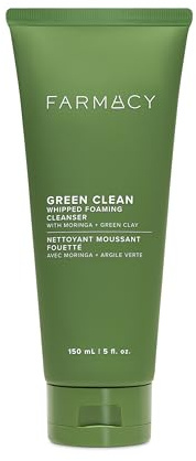 Farmacy Foaming Face Wash for Oily Skin - Whipped Greens Oil-Free Gentle Facial Cleanser + Exfoliator - Infused with Green Clay to Remove Impurities, Control Oil + Maintain Skin Hydration (150ml)