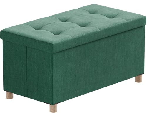 BRIAN & DANY Ottoman-Aufbewahrungsbox mit 4 Holzbeinen, Leinen-Aufbewahrungs-Ottoman für Wohnzimmer, Dunkelgrün, 76x38x38 cm