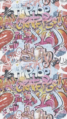 A.S. Création Papier peint pour chambre d'enfant Lilly & Luis - Papier peint intissé résistant à l'aspect graffiti - 1,59 m x 2,80 m - Multicolore - Fabriqué en Allemagne - 770631