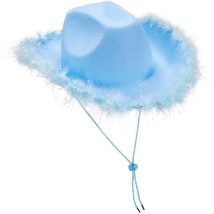 OZYILIAN Cowboy/Cowgirl Hut Federboa für Frauen, Unisex Cowgirl Hut für Party Kostüm Dress Up All Ages(Blue-1,One Size)