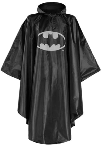 Baagl Poncho antipioggia da uomo – impermeabile con cappuccio & elementi riflettenti – Impermeabile da uomo – Ideale anche per biciclette e attività all'aperto, Logo Batman, 164