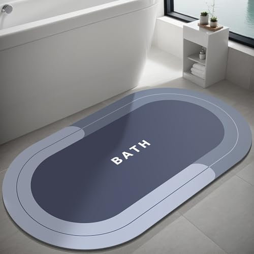 Alfombrilla de Baño Antideslizante – Alfombra para Baño, Bañera, Cocina o Inodoro con Capa Superabsorbente y Base de Goma – Secado Rápido y Delgada (Oval (Blue), 60 x 90 cm (Bath))