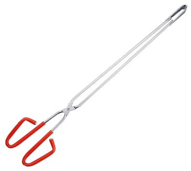 Pinzas para fogatas, Pinza para carbón, recogedor de Basura, Tijeras largas, Pinza para Recoger leña, Pinzas para Chimenea, Pinzas con Mango (Rojas)