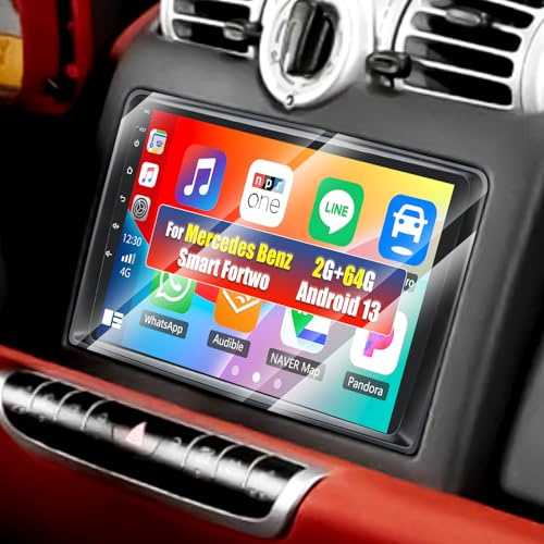 OiLiehu 2G+64G Android 13 2 DIN Carplay Android Auto Radio para Mercedes Benz Smart Fortwo 451 2005-2010 Pantalla Radio Coche 9 Pulgadas con WiFi GPS Bluetooth FM/RDS SWC EQ Camara Marcha Atras