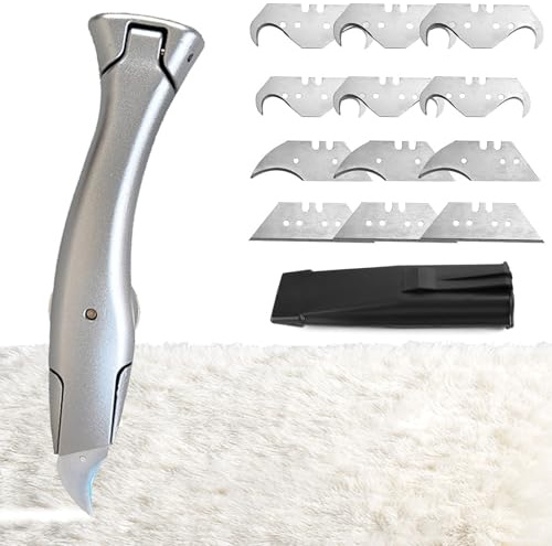 GGesii Outil de Crochet de Tapis Cutter securité Couteau pliant professionnel + 12 lames, pour la découpe de sols en plastique PVC