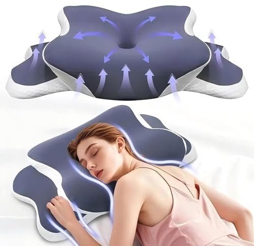 Almohada cervical de espuma viscoelástica, almohada ortopédica ergonómica contorneada para cuello, ideal para dormir de lado, espalda y estómago, soporte para el cuello, para personas de mediana edad