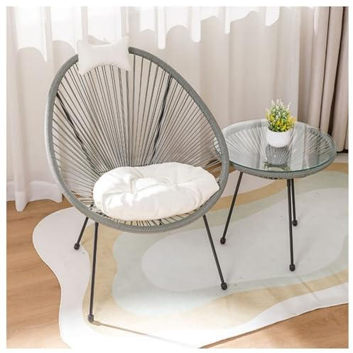 Rattan Papasansessel mit weichem Kissen für Terrasse und Garten - inklusive gelbem Stuhl und Tischset