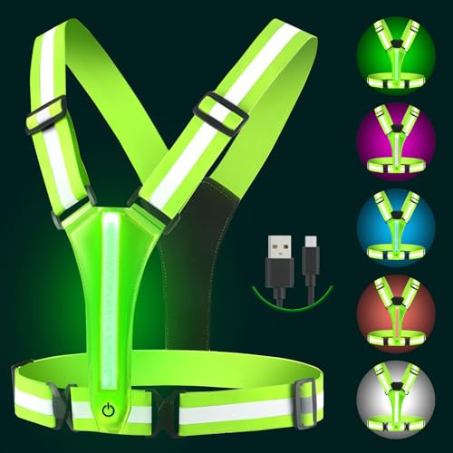 Topsky Chaleco reflectante recargable USB para bicicleta, elástico, ajustable, visibilidad de 360°, chaleco de seguridad adecuado para correr, senderismo, pasear perros o ciclismo