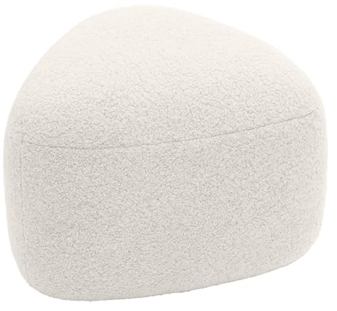CLP Pouf ovale Alfrisa, pouf imbottito in tessuto Teddy, poggiapiedi imbottito per soggiorno e camera da letto, struttura in legno stabile, Colore:crema
