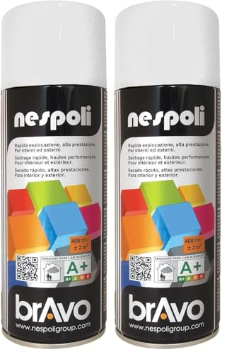 Nespoli – Bomboletta Spray Smalto Acrilico 400ml Interni ed Esterni, Vernice Spray Aerosol Universale, Asciugatura Rapida, Adesione su Tutte le Superfici, Valvola Autopulente, RAL Bianco Neve