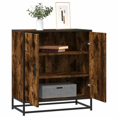 Mokuyary Skänk rökek 68 x 35 x 76 cm trämaterial och metallbyrå med 2 dörrar, köksskåp, förvaringsskåp, sidoskåp för vardagsrum, hall, kök