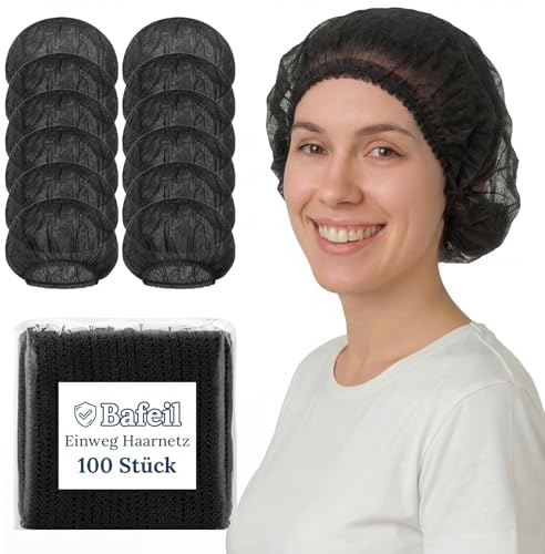 Bafeil engångs hårnät OP-huva, 100 stycken 52 cm, svart | Ventilerande, latexfri, för kvinnor och män, hygien, catering, medicin, tandläkare