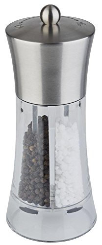 APS 2 in 1 Salz- und Pfeffermühle - Ø 8 cm und 19 cm Höhe, Gewürzmühle mit Keramik Mahlwerk, praktische transparente Mühle mit einstellbarem Mahlgrad, nicht spülmaschinengeeignet