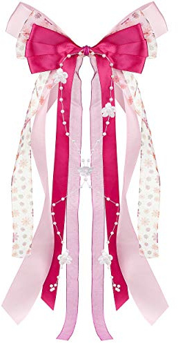 alles-meine.de GmbH große 3-D Schleife - 25 cm breit u. 60 cm lang - rosa & pink - Geschenkschleife/Geschenkband mit edlen Satin Bändern, Tüll & Perlenband - für Geschenke ..