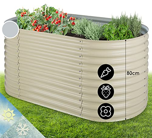 blumfeldt Jardineras Exterior Grandes Jardín, Huerto Urbano Terraza, Planta Vegetales, Hierbas y Flores, Capacidad 804 l. Maceteros Exterior Elevados Metálicos Resistente al Agua y Óxido,1,6 m, Beig