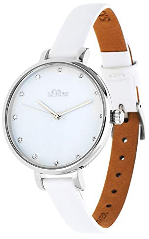 s.Oliver Damen Analog Quarz Armbanduhr mit Leder Armband SO-3455-LQ