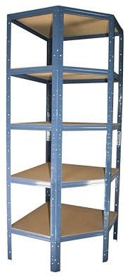 Shelf Creations Basic Eckregal Stecksystem 200x90x60cm in blau 5 Böden für Schwerlastregale mit 90cm Tiefe: Ideale Ergänzung durch Ausnutzung der Ecken Metallregalv Kellerregal Lagerregal Garagenregal