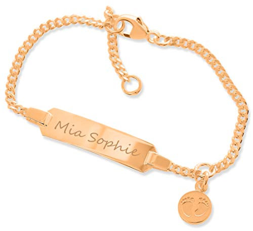 Baby ID Armband roségold Mädchen Taufarmband mit Gravur Babyarmband 925 Silber Taufschmuck mit Namen Junge kurz 12cm 14cm Geschenke Taufe Babyfüße