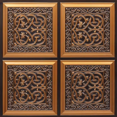 From Plain To Beautiful In Hours 231 Lover's Knot Lot de 25 dalles de plafond adhésives en PVC Cuivre antique 60 x 60 cm