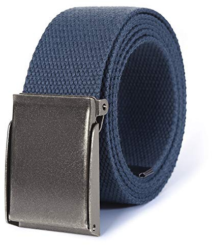 Mile High Life Canvas Web Belt | Cut to Fit Up to 52 | Flip-Top Matte Silver Nickel Buckle (Navy)
