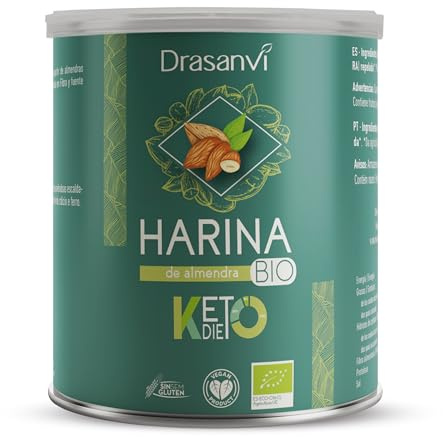 Harina de Almendras Drasanvi Keto Certificado BIO en 375 Gramos Natural | Elaborada a Partir de Almendras Repeladas de Agricultura Ecologica, Alto Contenido en Fibra, Ideal para Recetas Keto